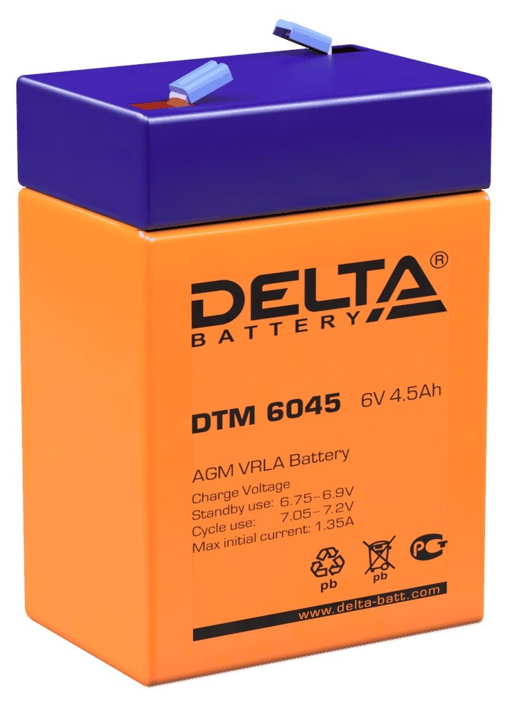 Аккумулятор DTM 6045 Delta  свинцово-кислотный, герметичный (6В/4,5Ач)
