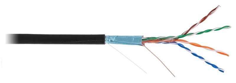 EC-UF004-5E-PE-BK кабель NETLAN FTP 4 пары,бухта-305м, Кат.5e, (Класс D), 100МГц, одножильный, BC,  внешний