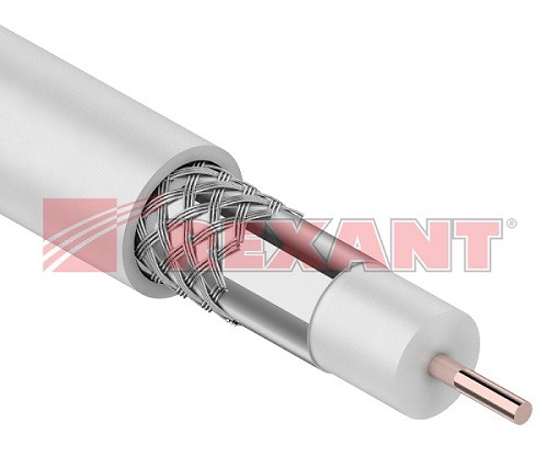 RG-6U кабель (64%), 75 Ом, 100 м., белый  REXANT (01-2201)