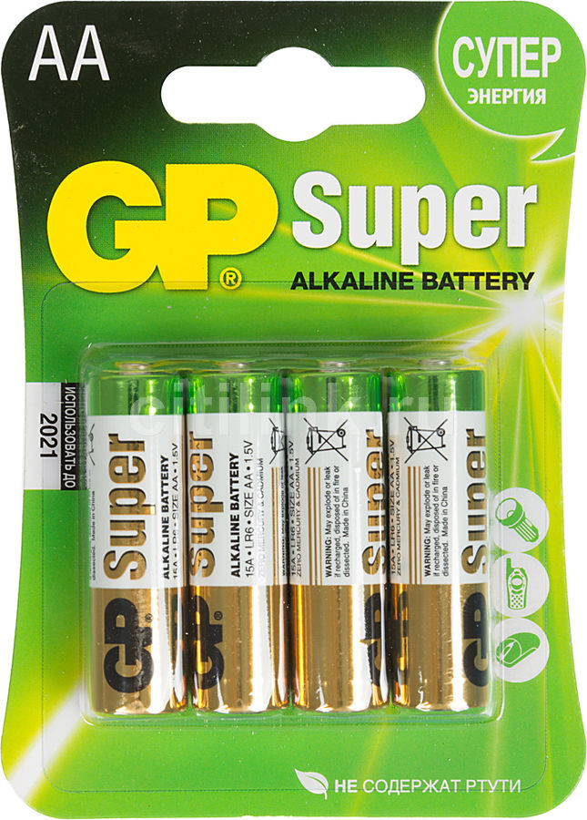 Батарея GP Super Alkaline 15A LR6 AA (спайка 4шт)