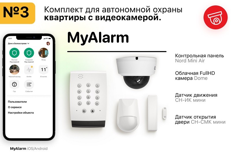 MyAlarm Комплект №3 для квартиры с камерой (Dom)