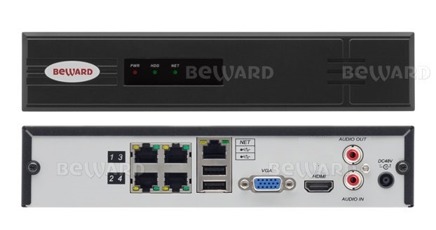 BK0104H2-P4  IP-видеорегистратор 4-х канальный с PoE Beward