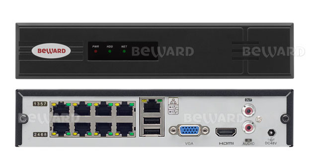 BK0108H2-P8 IP-видеорегистратор 8-ми канальный с PoE Beward